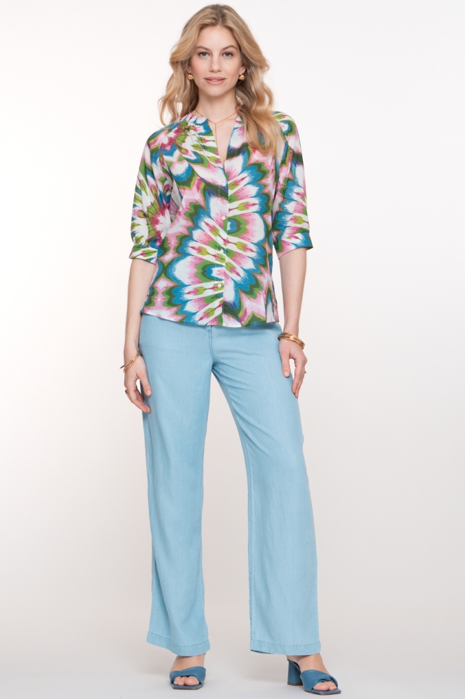 BLOUSE MET V HALS 53471 20 000718 ECRU/LILAC/BLUE